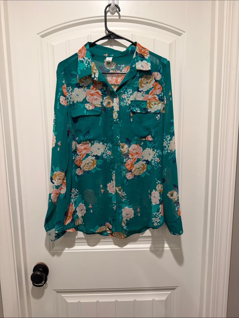 Old Navy Teal Floral Button-Up Blouse
